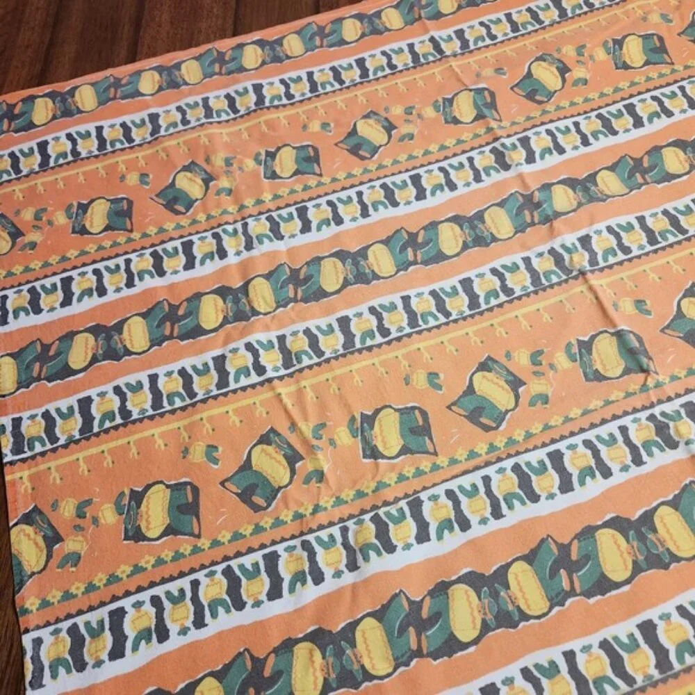 Vintage Southwestern‎ Mexican Novelty Print Tablecloth Orange Green 56